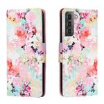 For Samsung Galaxy S22+ 5G Colored Drawing Leather Phone Case(Watercolor Flowers)