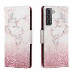 For Samsung Galaxy S22+ 5G Colored Drawing Leather Phone Case(Pink Marble)