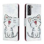 For Samsung Galaxy S22+ 5G Colored Drawing Leather Phone Case(Red Mouth Cat)