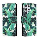 For Samsung Galaxy S22 Ultra 5G Colored Drawing Leather Phone Case(Banana Leaf)