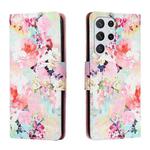 For Samsung Galaxy S22 Ultra 5G Colored Drawing Leather Phone Case(Watercolor Flowers)