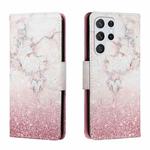 For Samsung Galaxy S22 Ultra 5G Colored Drawing Leather Phone Case(Pink Marble)