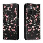 For Xiaomi Redmi Note 11 4G Colored Drawing Leather Phone Case(Black Background Safflower)