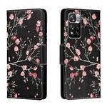 For Xiaomi Redmi Note 11 Pro Colored Drawing Leather Phone Case(Black Background Safflower)