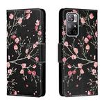 For Xiaomi Redmi Note 11 5G Colored Drawing Leather Phone Case(Black Background Safflower)