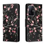 For Xiaomi Mi 11T Colored Drawing Leather Phone Case(Black Background Safflower)