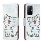 For Xiaomi Mi 11T Colored Drawing Leather Phone Case(Red Mouth Cat)