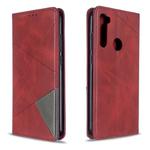 For Xiaomi Redmi Note 8T Rhombus Texture Horizontal Flip Magnetic Leather Case with Holder & Card Slots(Red)