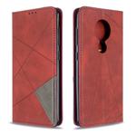 For Nokia 6.2 / 7.2 Rhombus Texture Horizontal Flip Magnetic Leather Case with Holder & Card Slots(Red)