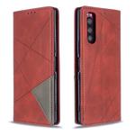 For Sony Xperia 5 / XZ5 Rhombus Texture Horizontal Flip Magnetic Leather Case with Holder & Card Slots(Red)