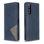 For Sony Xperia 5 / XZ5 Rhombus Texture Horizontal Flip Magnetic Leather Case with Holder & Card Slots(Blue)