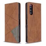 For Sony Xperia 5 / XZ5 Rhombus Texture Horizontal Flip Magnetic Leather Case with Holder & Card Slots(Brown)