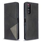 For Sony Xperia 5 / XZ5 Rhombus Texture Horizontal Flip Magnetic Leather Case with Holder & Card Slots(Black)