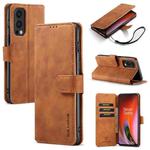 For OnePlus Nord 2 DG.MING Retro Oil Side Horizontal Flip Leather Case with Holder & Card Slots & Wallet(Brown)