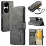 For Huawei P50 DG.MING Retro Oil Side Horizontal Flip Leather Case with Holder & Card Slots & Wallet(Grey)