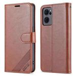 For OPPO Reno7 SE 5G AZNS Sheepskin Texture Flip Leather Phone Case(Brown)