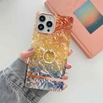 Ring Holder Square Plating Gold Edge Phone Case For iPhone 13(Apricot Yellow)
