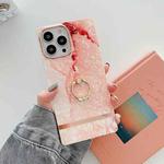 Ring Holder Square Plating Gold Edge Phone Case For iPhone 13 Pro(Orange Red)