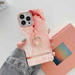 Ring Holder Square Plating Gold Edge Phone Case For iPhone 12 / 12 Pro(Orange Red)