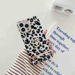 Ring Holder Square Plating Gold Edge Phone Case For iPhone 13 Pro(White Backgroud Leopard)
