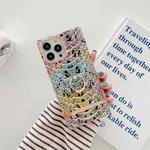 For iPhone 11 Ring Holder Square Plating Gold Edge Phone Case (Multicolor Python)