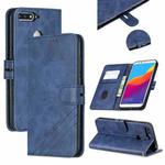For Huawei Honor 7A Y6 2018 / Stitching Style 2-Color Cow Texture Horizontal Flip PU Leather Case with Holder & Card Slot & Lanyard(Blue)