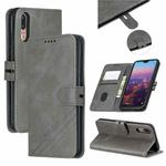 For Huawei P20 Lite 2019 / Stitching Style 2-Color Cow Texture Horizontal Flip PU Leather Case with Holder & Card Slot & Lanyard(Gray)