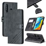 For Huawei P30 Lite Stitching Style 2-Color Cow Texture Horizontal Flip PU Leather Case with Holder & Card Slot & Lanyard(Black)