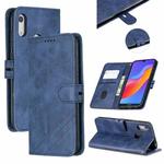 For Huawei Y6 2019 / Honor 8A Stitching Style 2-Color Cow Texture Horizontal Flip PU Leather Case with Holder & Card Slot & Lanyard(Blue)