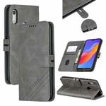 For Huawei Y7 2019 / Enjoy 9Stitching Style 2-Color Cow Texture Horizontal Flip PU Leather Case with Holder & Card Slot & Lanyard(Gray)