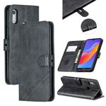 For Huawei Y7 2019 / Enjoy 9Stitching Style 2-Color Cow Texture Horizontal Flip PU Leather Case with Holder & Card Slot & Lanyard(Black)