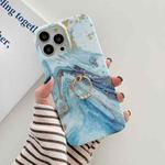 Ring Holder Glitter Marble Phone Case For iPhone 12 Pro Max(Platinum Blue)
