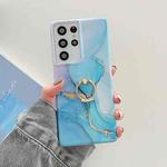 For Samsung Galaxy S22 Ultra 5G Ring Holder Glitter Marble Phone Case(Gilt Blue)