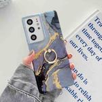 For Samsung Galaxy S21 FE 5G Ring Holder Glitter Marble Phone Case(Twilight Black)