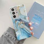 For Samsung Galaxy S20 Ultra Ring Holder Glitter Marble Phone Case(Platinum Blue)