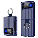 For Samsung Galaxy Z Flip3 5G Oiled Luggage Phone Case with Ring Lanyard(Sapphire Blue)