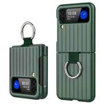 For Samsung Galaxy Z Flip3 5G Oiled Luggage Phone Case with Ring Lanyard(Dark Green)