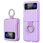 For Samsung Galaxy Z Flip3 5G Oiled Luggage Phone Case with Ring Lanyard(Lavender Purple)