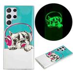 For Samsung Galaxy S22 Ultra 5G Luminous TPU Protective Phone Case(Headset Dog)