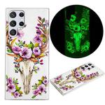 For Samsung Galaxy S22 Ultra 5G Luminous TPU Protective Phone Case(Flower Deer)