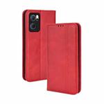 For OPPO Reno7 5G Magnetic Buckle Retro Texture Leather Phone Case(Red)