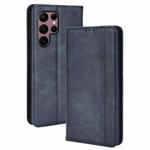 For Samsung Galaxy S22 Ultra 5G Magnetic Buckle Retro Texture Leather Phone Case(Blue)