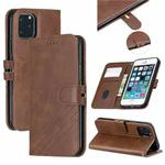 For iPhone 11 Pro Stitching Style 2-Color Cow Texture Horizontal Flip PU Leather Case with Holder & Card Slot & Lanyard(Brown)