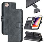 For iPhone 6 & 6s &  7 & 8 Stitching Style 2-Color Cow Texture Horizontal Flip PU Leather Case with Holder & Card Slot & Lanyard(Black)