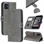 For iPhone 11 Stitching Style 2-Color Cow Texture Horizontal Flip PU Leather Case with Holder & Card Slot & Lanyard(Gray)