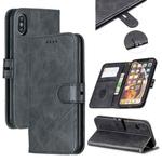 For iPhone X & XS Stitching Style 2-Color Cow Texture Horizontal Flip PU Leather Case with Holder & Card Slot & Lanyard(Black)