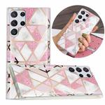 For Samsung Galaxy S22 Ultra 5G Electroplating TPU Protective Phone Case(Pink White Rhombus)