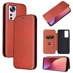 For Xiaomi 12 5G Carbon Fiber Texture Horizontal Flip PU Phone Case(Brown)