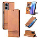 For OPPO Reno7 AZNS Magnetic Calf Texture Horizontal Flip Leather Phone Case(Light Brown)