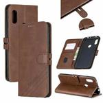 For Xiaomi Redmi Note 6 Stitching Style 2-Color Cow Texture Horizontal Flip PU Leather Case with Holder & Card Slot & Lanyard(Brown)